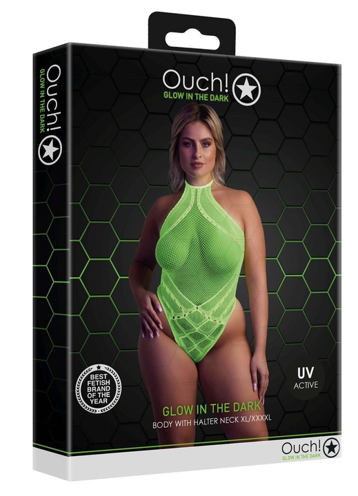Szexi body Ouch!, neonzöld, pántnélküli nyakkivágás, XL/XXXXL méretek