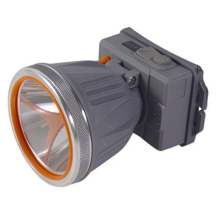 Lanterna LED Frontala Montare pe Cap, OPTIM SOLUTION, cu Raza Lunga de Zoom, Reincarcabila prin USB, Far Telescopic, Rezistent la Apa, Reglabila, Iluminare Uniforma, pentru Pescuit, Camping, Drumetii, Lumina Puternica, 10.5 x 8 x 6.5 cm, XTO, Gri