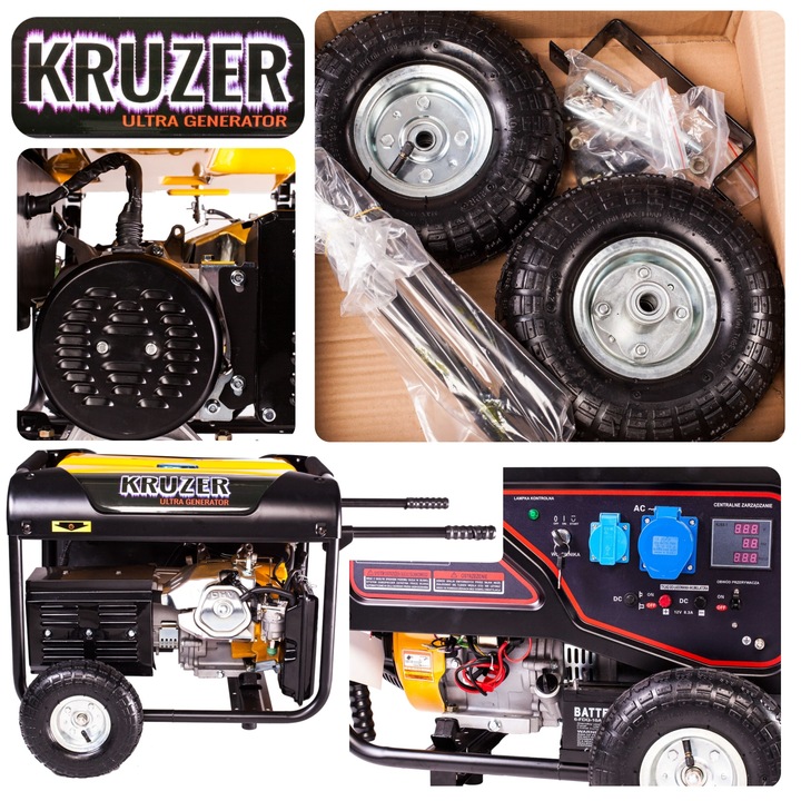 Generator electric, Kruzer, Th6500e, 5, 5 kw, Monofazic, Pe benzin, Cu sistem professional ultra line, Manere si roti de transport incluse, Cadru metalic, Rezervor de combustibil de 25 l, 2 prize 230 V, 74 db, Culoare maro