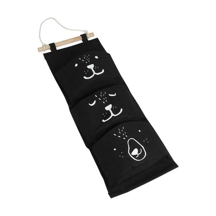 Függőrendszerező, 3 rekeszes, 60x20cm, fekete