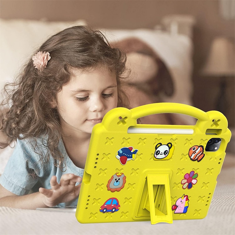 Husa pentru Lenovo Tab M11 11″，Husa de protectie pentru tableta, Fudissen®, Pentru Lenovo Tab M11, Xiaoxin Pad 11 2024, galben, model de desene animate, cu suport reglabil, acoperire completa