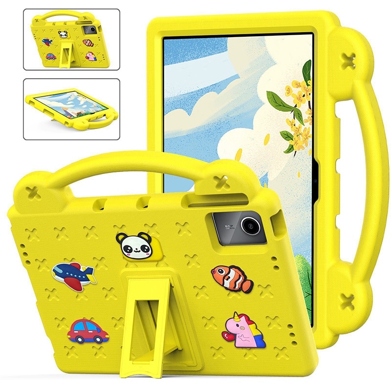 Husa pentru Lenovo Tab M11 11″，Husa de protectie pentru tableta, Fudissen®, Pentru Lenovo Tab M11, Xiaoxin Pad 11 2024, galben, model de desene animate, cu suport reglabil, acoperire completa
