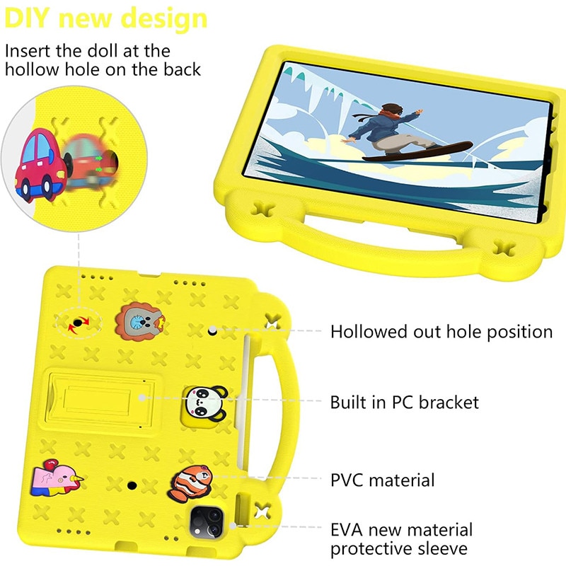 Husa pentru Lenovo Tab M11 11″，Husa de protectie pentru tableta, Fudissen®, Pentru Lenovo Tab M11, Xiaoxin Pad 11 2024, galben, model de desene animate, cu suport reglabil, acoperire completa