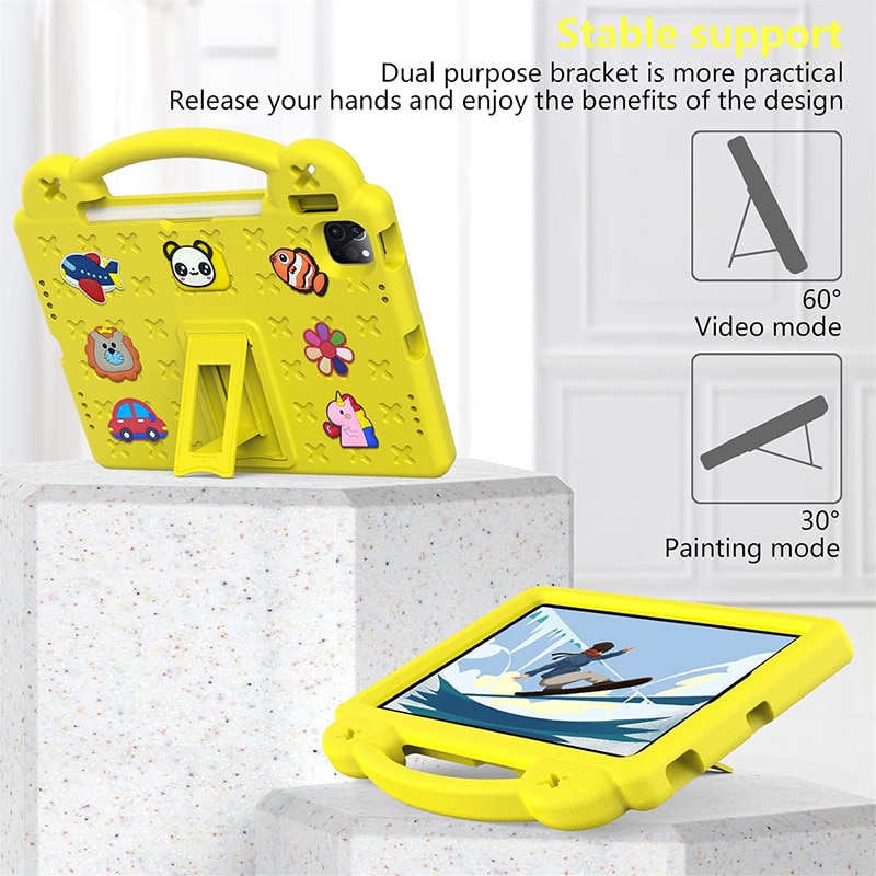 Husa pentru Lenovo Tab M11 11″，Husa de protectie pentru tableta, Fudissen®, Pentru Lenovo Tab M11, Xiaoxin Pad 11 2024, galben, model de desene animate, cu suport reglabil, acoperire completa
