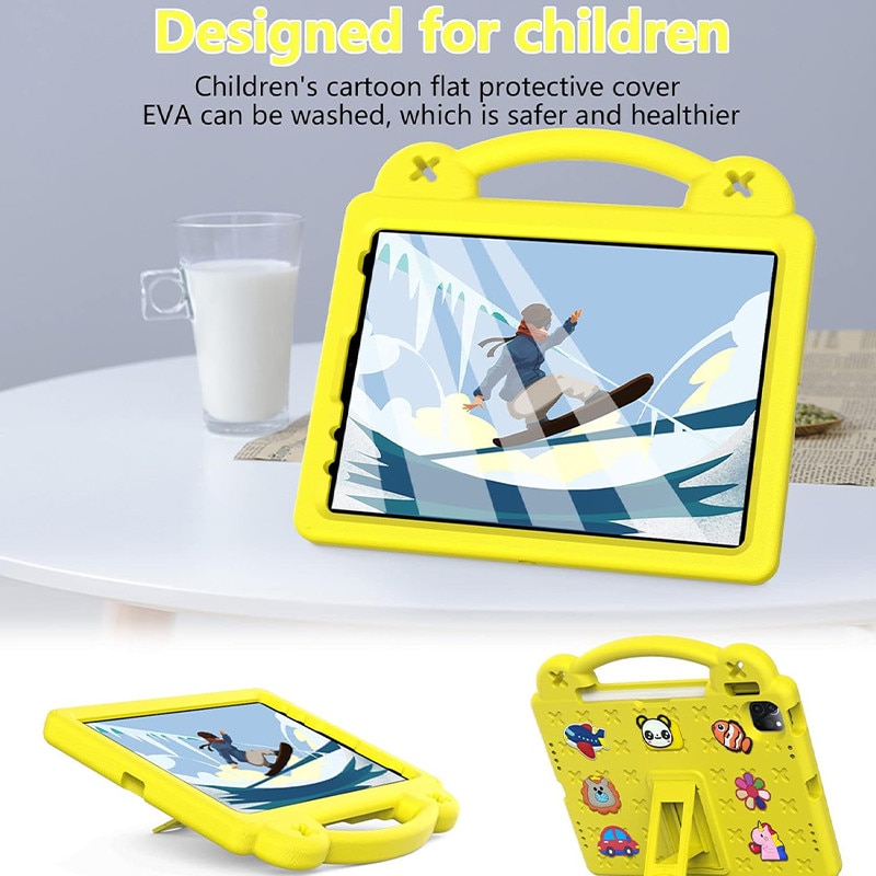 Husa pentru Lenovo Tab M11 11″，Husa de protectie pentru tableta, Fudissen®, Pentru Lenovo Tab M11, Xiaoxin Pad 11 2024, galben, model de desene animate, cu suport reglabil, acoperire completa