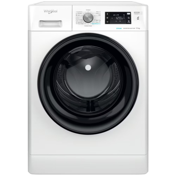 Пералня с предно зареждане WHIRLPOOL FFB 10489 BV EE, Пара, 6th Sense, 10 kg, 1400rpm, Клас A, Бяла