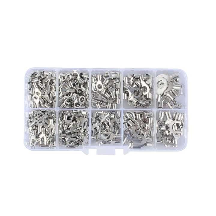 Set 320 Conectori Terminali Tip Inel si Furca din Alama | Diverse Dimensiuni, Cutie Transparenta pentru Depozitare
