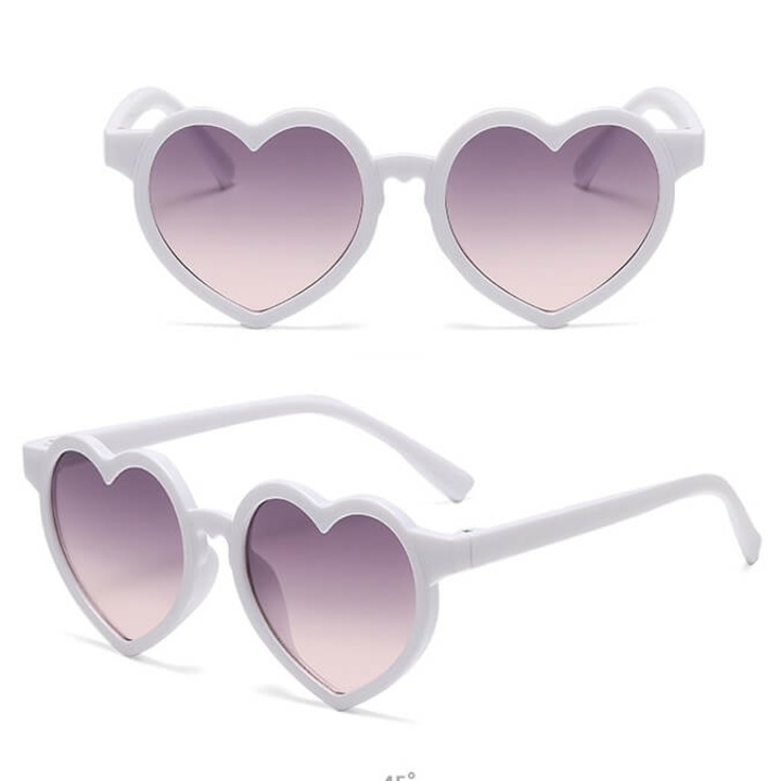 Ochelari de soare pentru copii, Stilion, model in forma de inima, alb, set cu etui