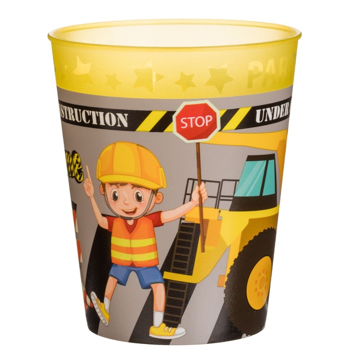 Pahar de Petrecere din Plastic Galben Vehicule de Santier "Party Time" 250ml