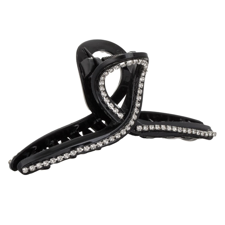 Clama Par Neagra Lucioasa cu Strass Argintiu pentru Femei 11cm