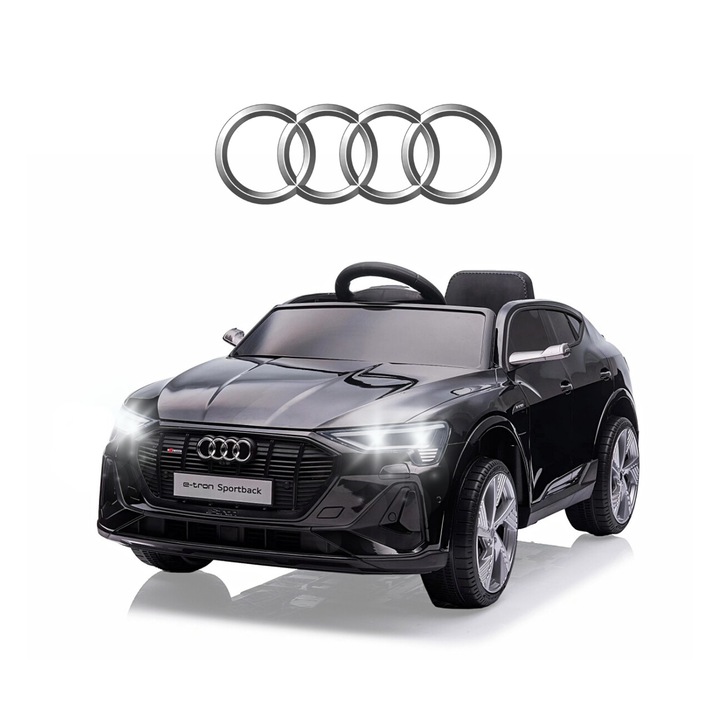 Elektromos gyerekautó Audi E-Tron Sportback, 3 sebességes, fekete, 108x48x60cm, akkumulátorral és távirányítóval