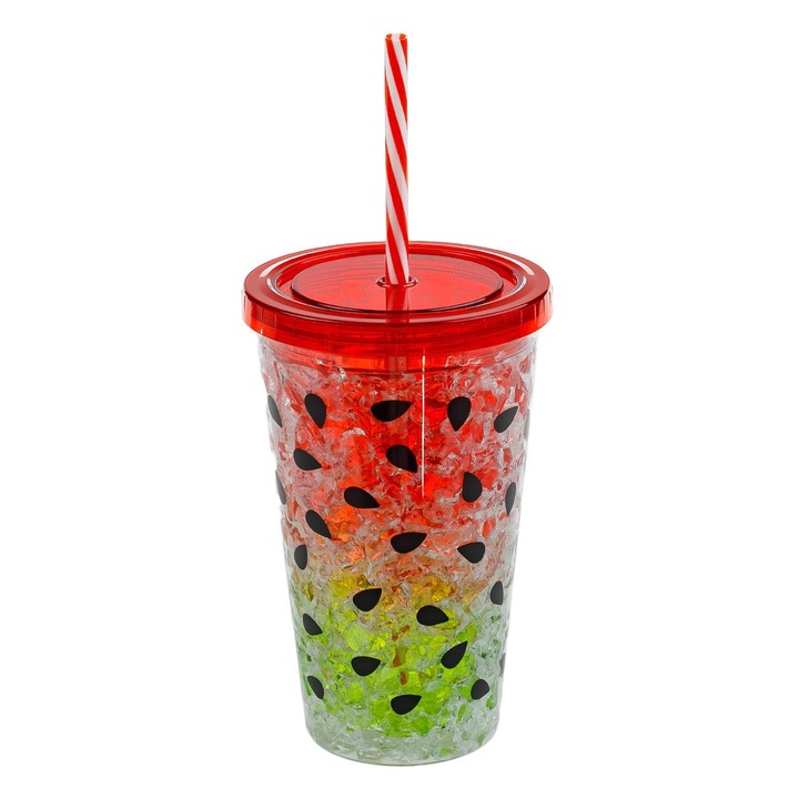 Пластмасова чаша с капак и сламка Диня 410 мл