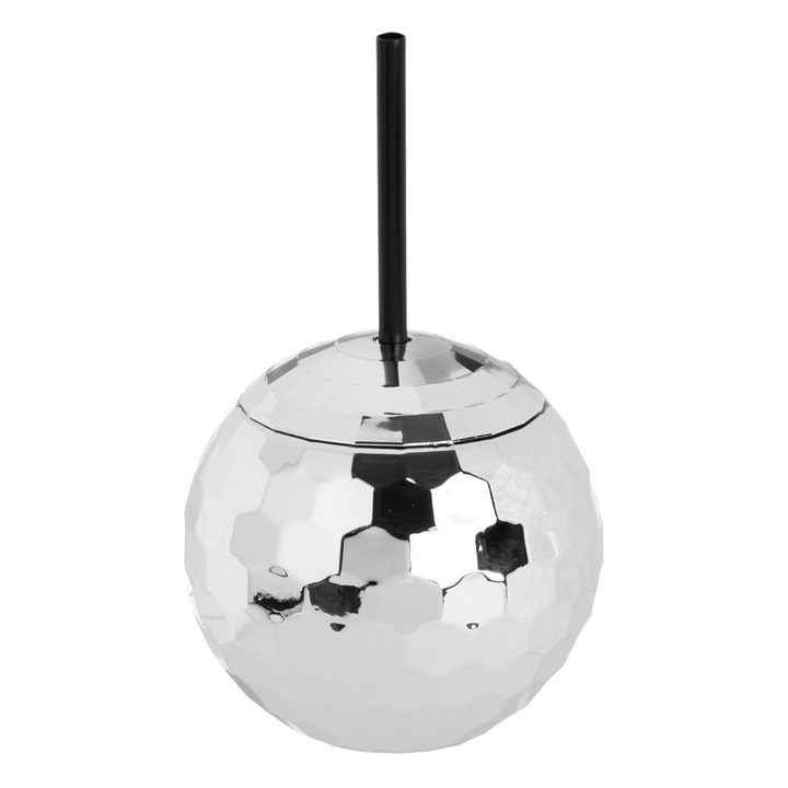 Pahar Din Plastic cu Pai Discoball de Craciun 580ml