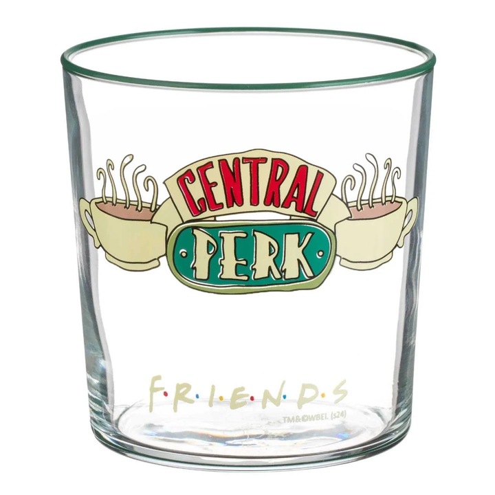 Friends "Central Perk" nyomtatott üvegpohár és zöld perem vízhez 380 ml