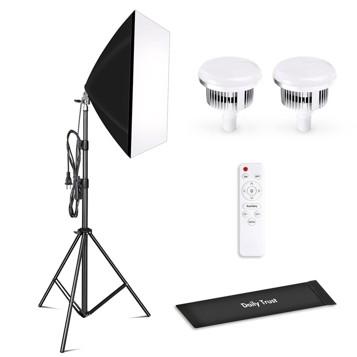 Kit Lumina Continua Softbox, cu Telecomanda, Lampa LED 400W de aluminiu x 2