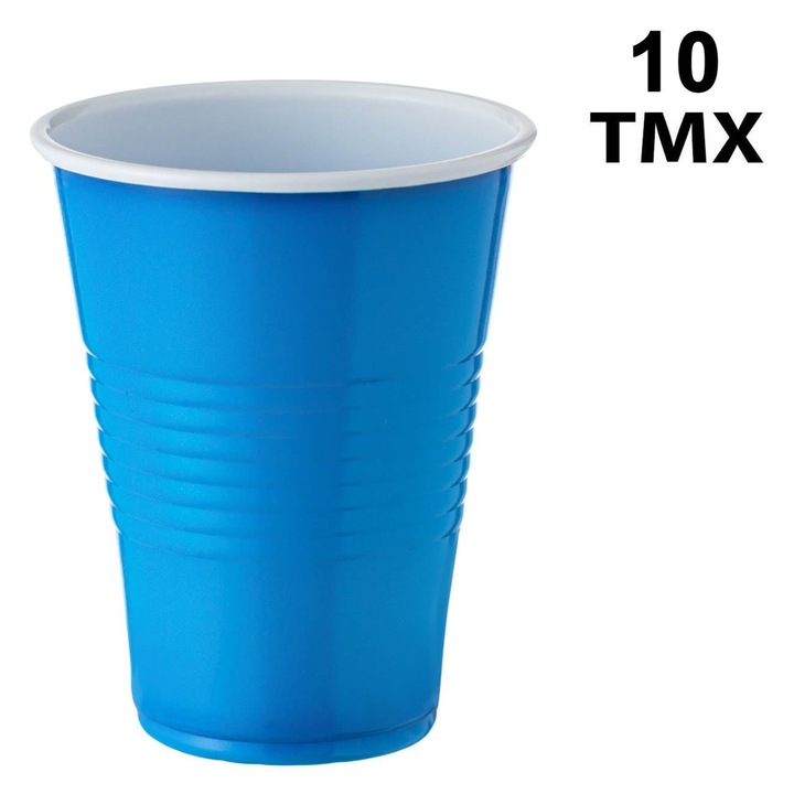 Pahare Albastre Albe din Plastic de Unica Folosinta 270ml - 10buc