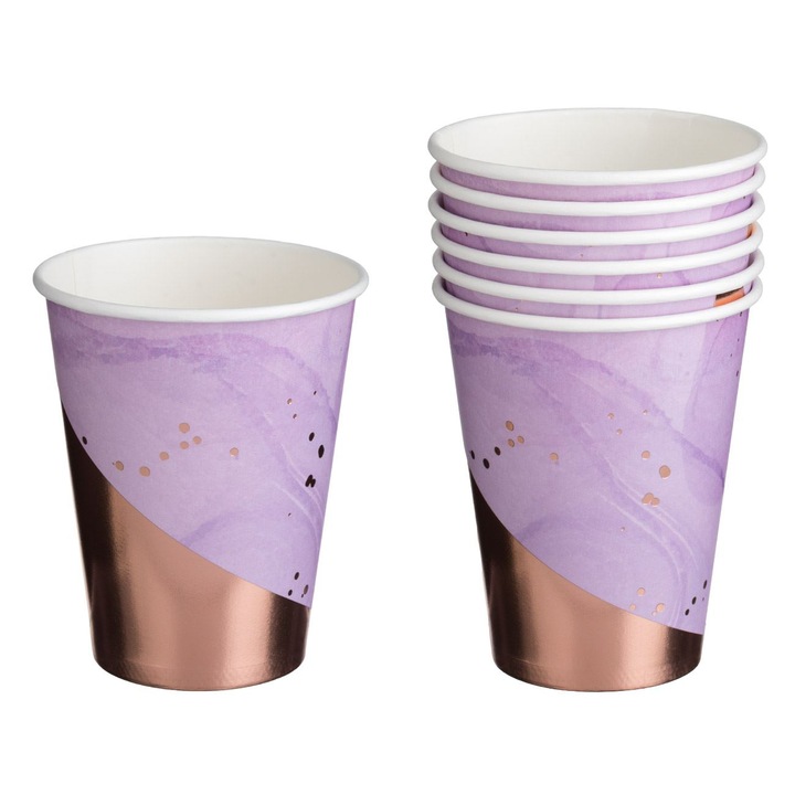 Lila Márvány karton party pohár aranyfóliával 360ml - 6db