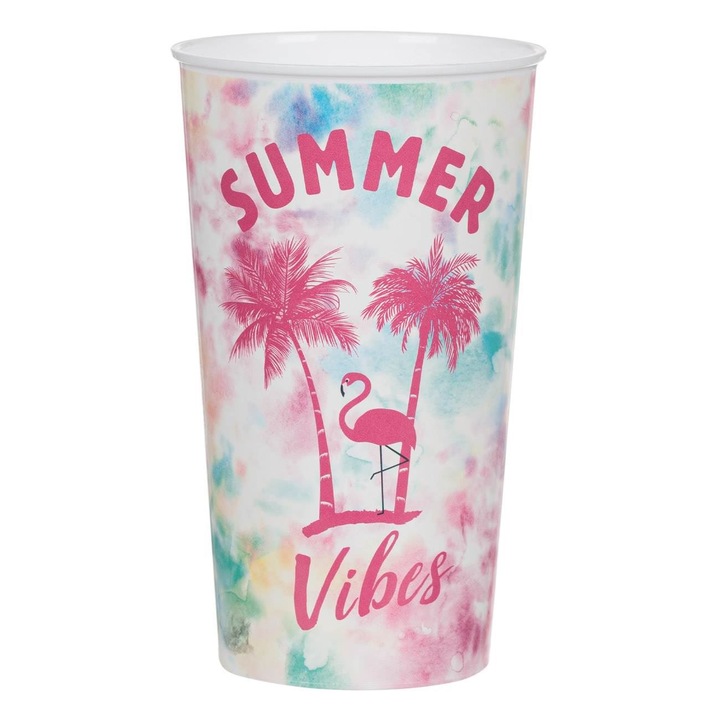 Tie Dye műanyag pohár flamingó mintával, Summer Vibes, 650ml