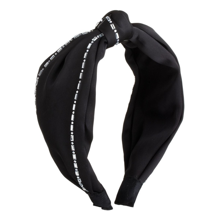 Coronita Par Lata Neagra Satinata cu Strass Argintiu & Nod