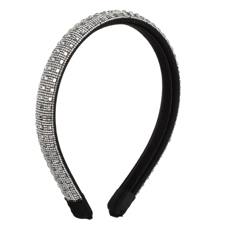 Coronita Par Puffy Neagra cu Strass Argintiu pentru Femei