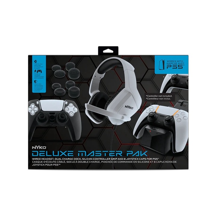 Set Accesorii PlayStation 5, Nyko, Bază de încărcare duală, Cască over-ear, Multicolor