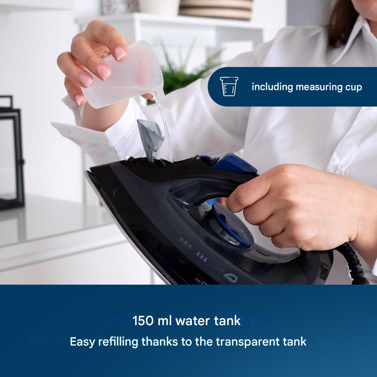 Fier de calcat Clatronic, calcare pe orizontala, talpa din otel inoxidabil, 7 functii, filtru anticalcar, functie autocuratare, 3 niveluri de aburi, control temperatura, ideal pentru toate tipurile de material, negru