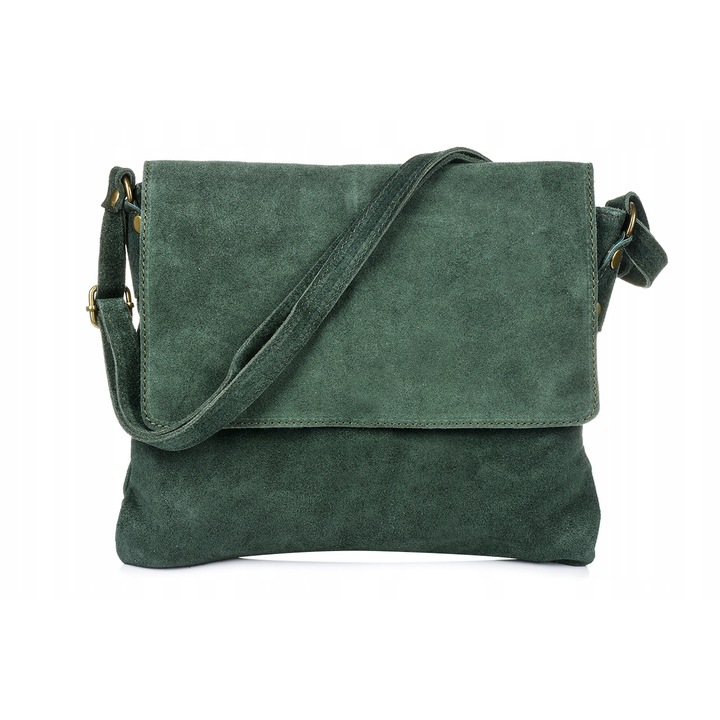 Beltimore női táska valódi bőrből, listonoska modell, sötétzöld színű, méretei 30x25x4cm