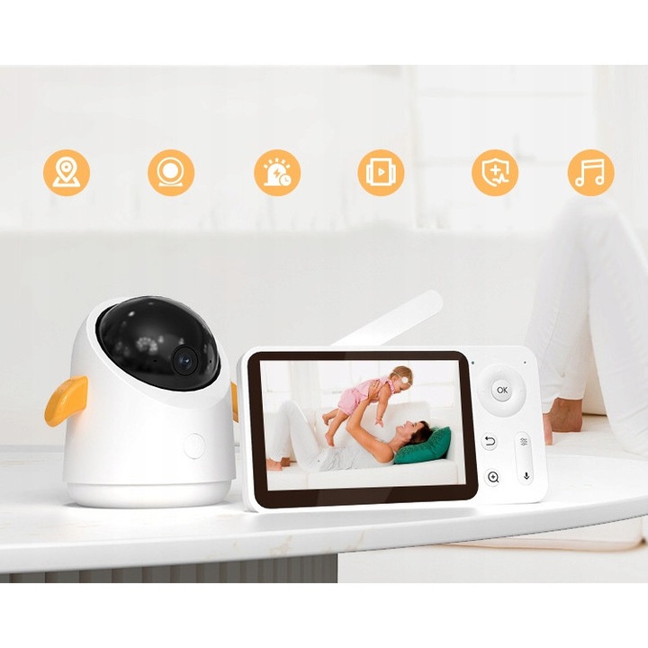 Monitor video pentru bebelusi ieGeek, 1080P, 4x zoom, 4.3" LCD, WiFi, mod nocturn