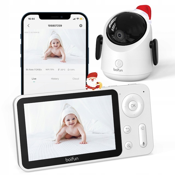 Zree видео бебефон WiFi 4,3 инча HD изглед AI нощно виждане 360° наблюдение