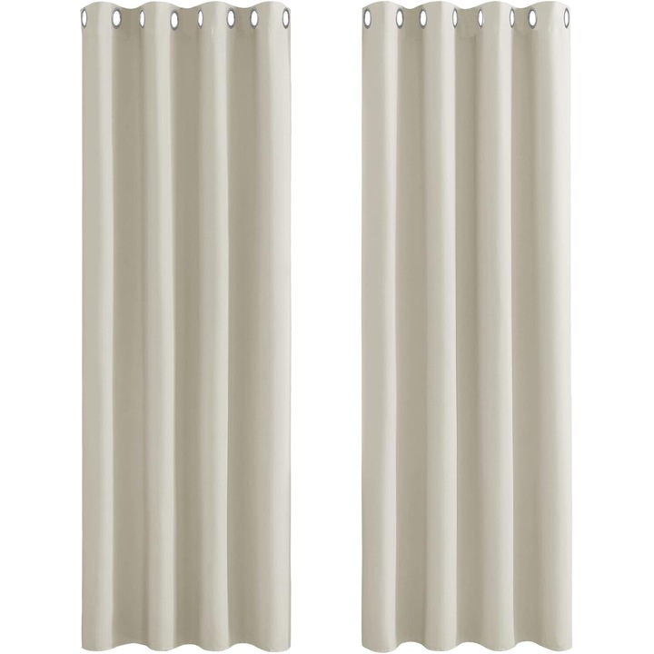 2 db sötétítő függöny készlet, 135 x 235 cm, gyűrűkkel, hővédelem, bézs