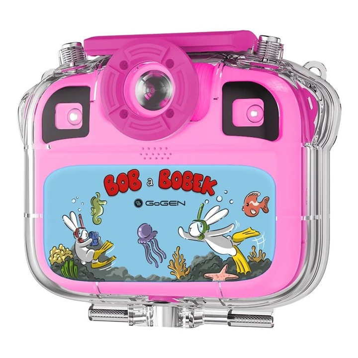 Детска камера GoGEN BOB и BOBEK AQUA FOTO, 12 Mpx, селфи камера, водоустойчив корпус, IP68, розова