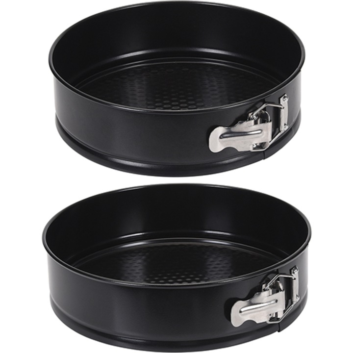 Set de tavi de tort, Openhome, Metal, Forme rotunde pentru prajituri, 2 bucati, 24 cm si 26 cm, Otel carbon cu strat antiaderent, Cleme detasabile, Inaltime 6, 5 cm, Compatibile cu masina de spalat vase