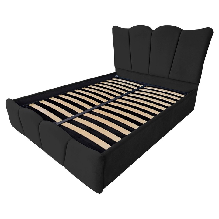 Pat tapitat Serena,120x200cm, somiera metalica rabatabila, spatiu depozitare, negru