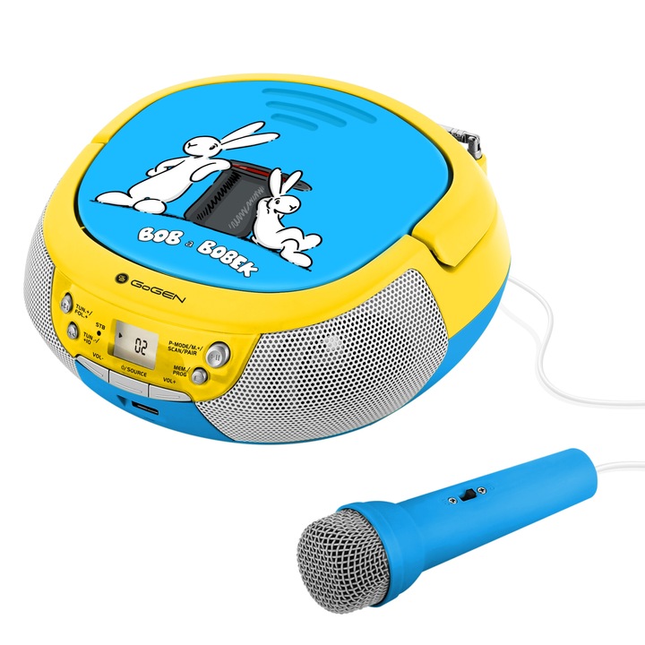 Радио CD за деца GoGEN BOB AND BOBEK, 2 x 0,8 W, Bluetooth, караоке, микрофон, MP3, USB, AUX in, син
