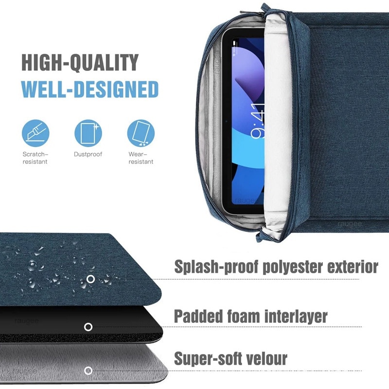 Geanta pentru tablete，Husa tableta, Fudisenn®，9-11 inch, Comaptibil cu iPad Pro M4/iPad Air M2 2024，Samsung, Lenovo, Huawei, cu manere si curea de umar，Tesatura rezistenta la apa, cu fermoar cu filet personalizat, extractor din metal，albastru，31x25×6cm