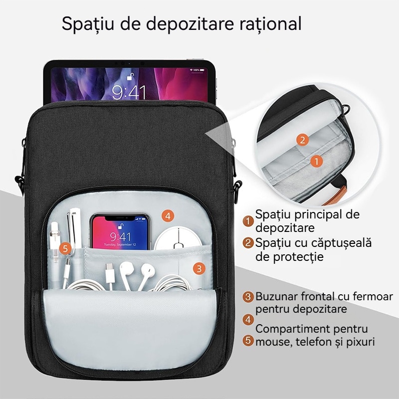 Geanta pentru tablete，Husa tableta, Fudisenn®，9-11 inch, Comaptibil cu iPad Pro M4/iPad Air M2 2024，Samsung, Lenovo, Huawei, 31x25×6cm，cu manere si curea de umar，Tesatura rezistenta la apa, cu fermoar cu filet personalizat, extractor din metal，roz