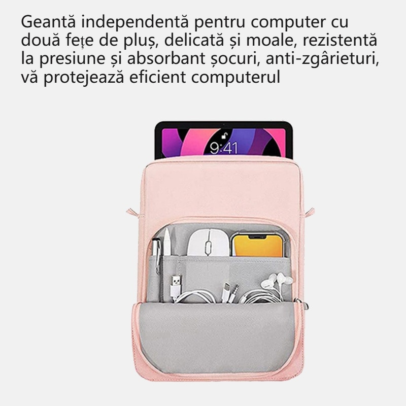 Geanta pentru tablete，Husa tableta, Fudisenn®，9-11 inch, Comaptibil cu iPad Pro M4/iPad Air M2 2024，Samsung, Lenovo, Huawei, 31x25×6cm，cu manere si curea de umar，Tesatura rezistenta la apa, cu fermoar cu filet personalizat, extractor din metal，roz