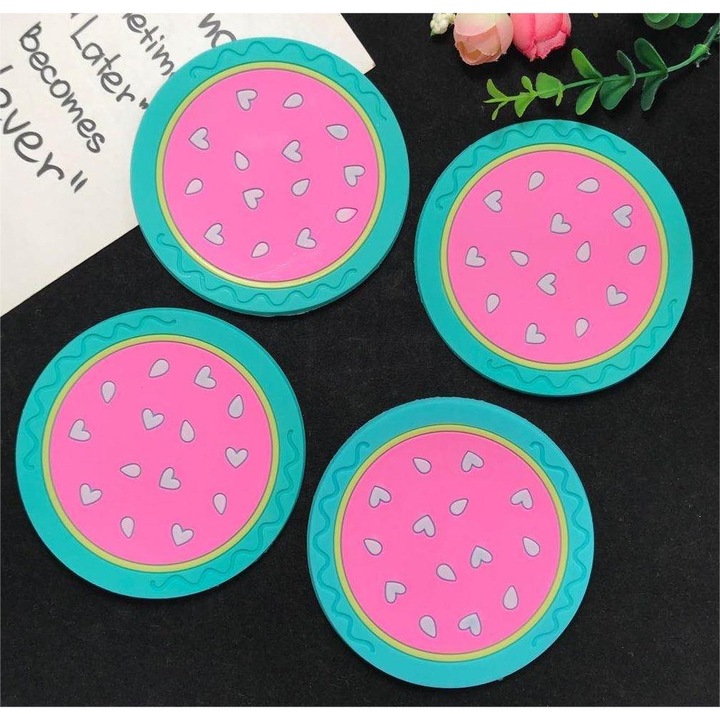 Suport pentru Pahar, Model Pepene, PVC, Diametru 10 cm, Multicolor