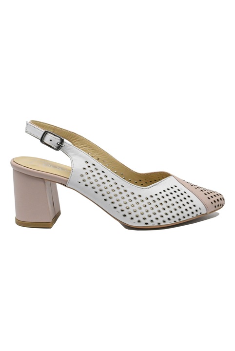 Pantofi decupati eleganti Dogati roz cu alb, din piele naturala cu model perforat MIR991, Roz deschis