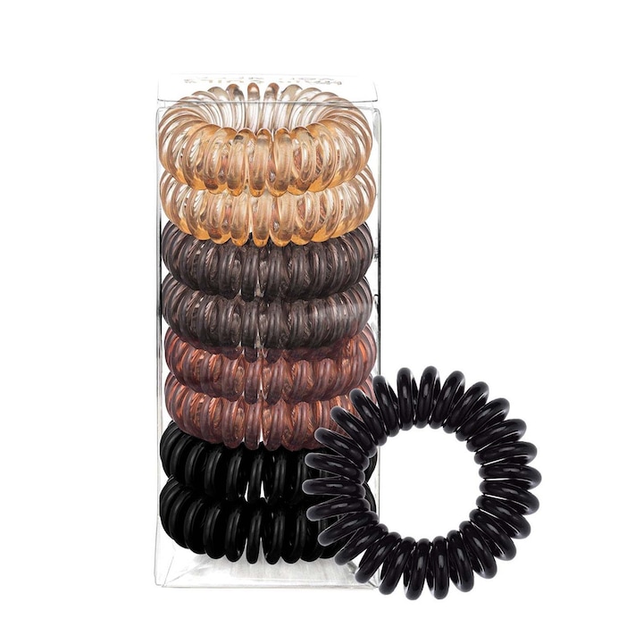 Set de 8 elastice de par spiralate TREXORA, multicolor, din silicon, rezistente la apa, potrivite pentru par gros