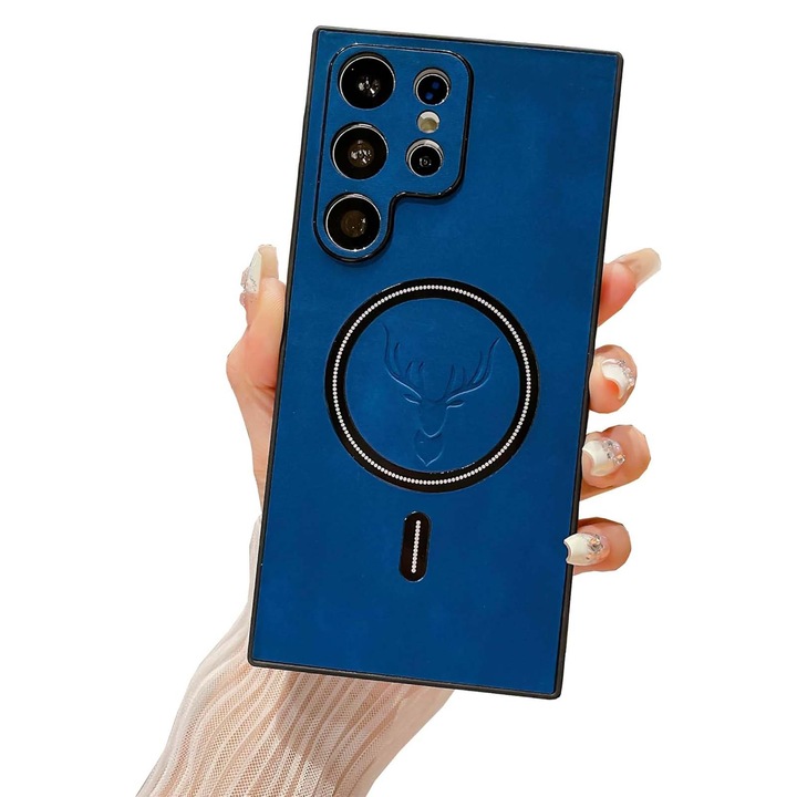 Carcasa pentru telefon TREXORA, Samsung S25 Ultra, model cu model de reni, protectie pentru lentila camerei, culoare albastra, ultra-subtire