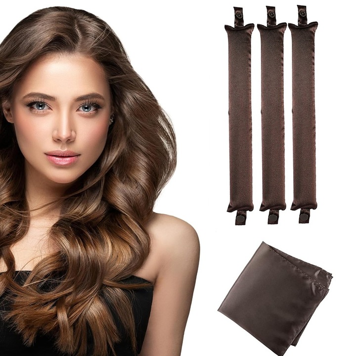 Set 3 Accesorii de par, sunvo, Ondulare, Fara Caldura, Maro