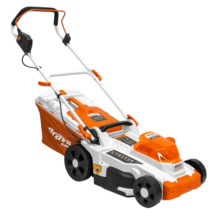 Masina de tuns gazon/iarba pe acumulator Ruris Bravo 137XE, 2 X 20 V, latime taiere 37 cm, inaltime taiere 25 - 75 mm, motor fara perii, functie de mulcire,sac colector 35 L, include: 2 x acumulator 20 V 4.0 Ah + incarcator dublu