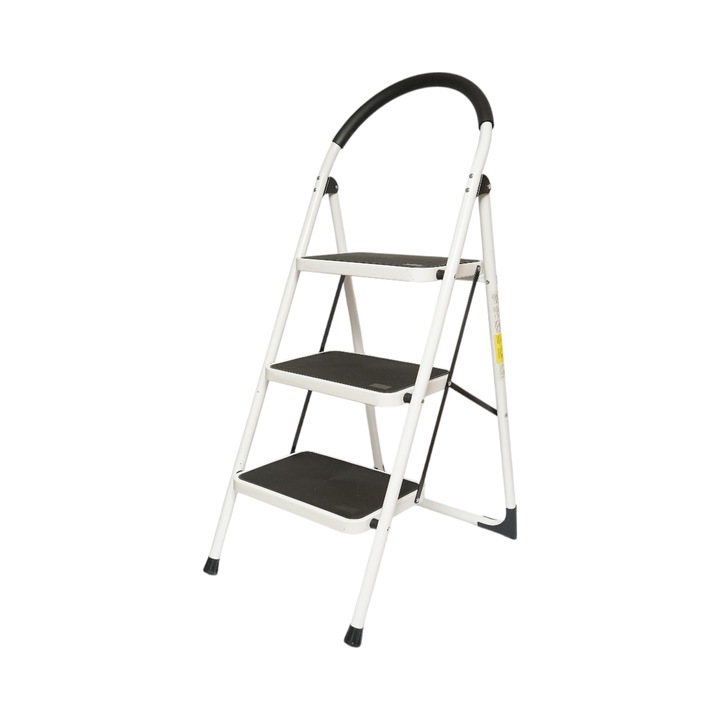 Сгъваема метална стълба, 3 стъпала, неплъзгаща се гума, височина 127 см, максимално натоварване 150 кг Crownman