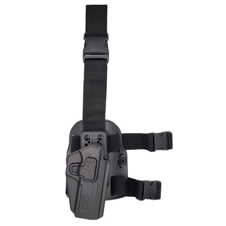 Toc pistol CZ P09 / P07 GUN FLOWER® tactic-operational, drop-leg, negru, din polimer, cu retentie nivel II, optic ready, GF-PLP09A
