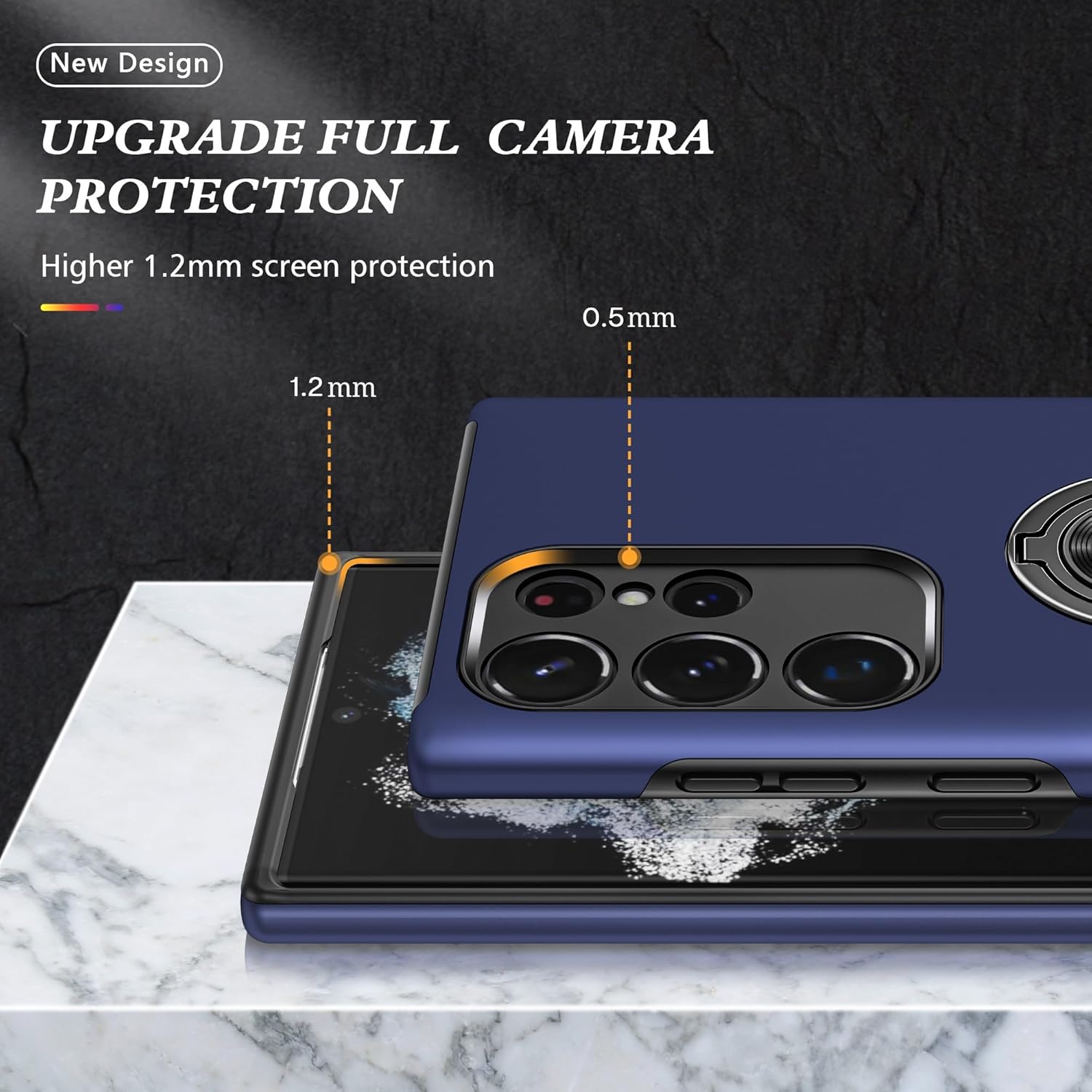 Husa de protectie pentru Samsung Galaxy S23 Ultra, Hybrid Antisoc, Kickstand, Bumper inel rotativ 360, Blue