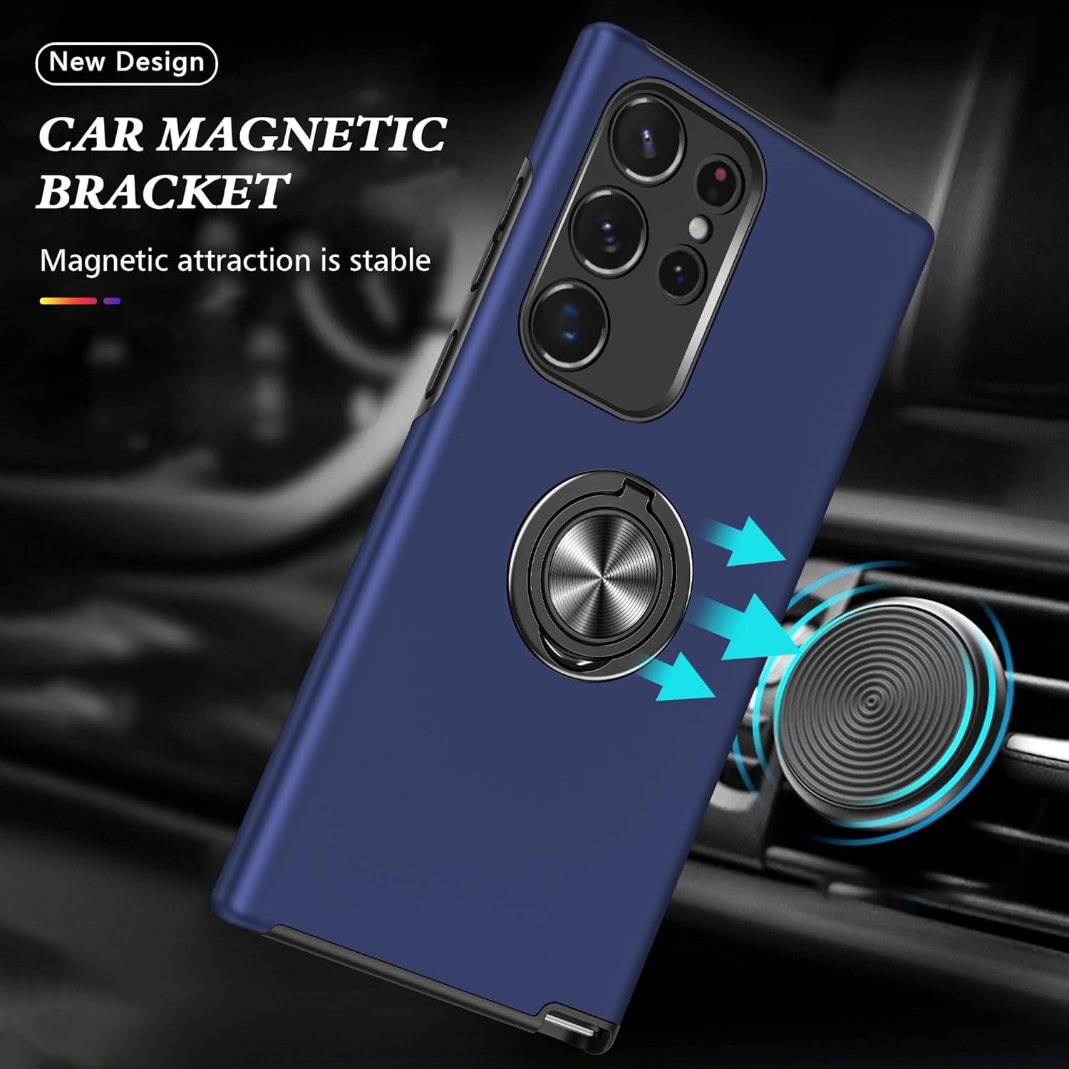 Husa de protectie pentru Samsung Galaxy S23 Ultra, Hybrid Antisoc, Kickstand, Bumper inel rotativ 360, Blue