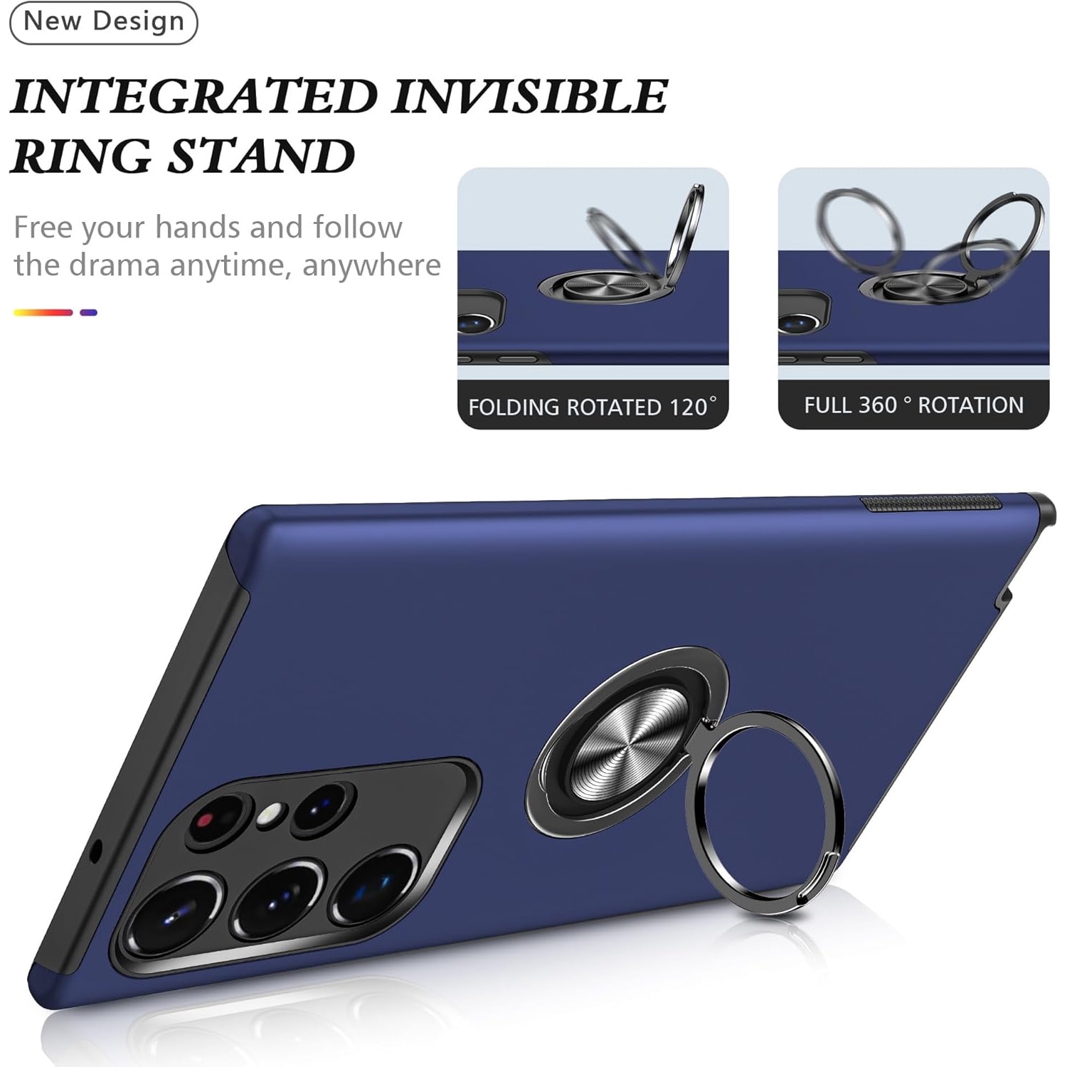 Husa de protectie pentru Samsung Galaxy S23 Ultra, Hybrid Antisoc, Kickstand, Bumper inel rotativ 360, Blue