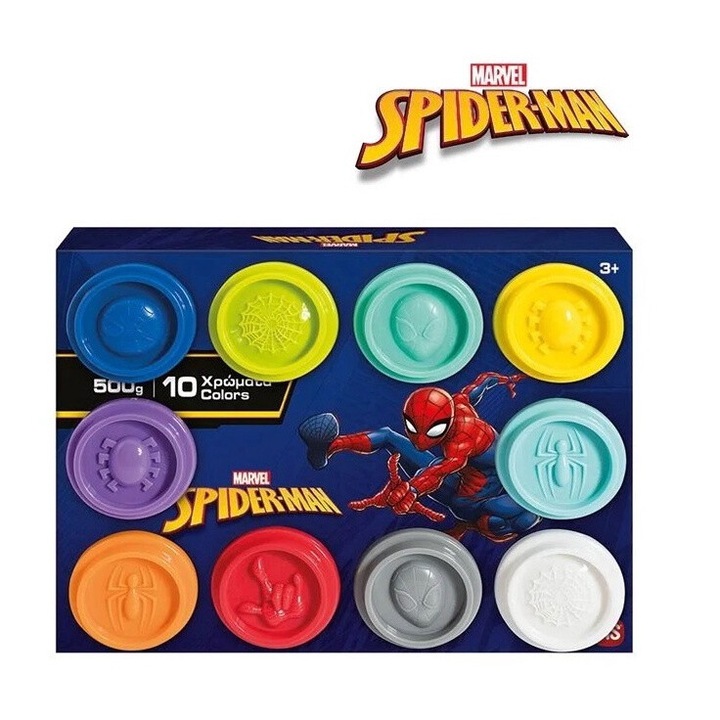 Пластелин Spiderman, Welora, комплект с 10 контейнера и чаши с форма, 500 г, над 3 години, 22x4x17 см