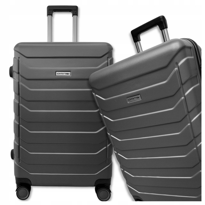 Кабинна количка, Omna, 63 L, 44x27x67 см, ABS, Комбинация, Телескопична дръжка, Комбинирана ключалка, TSA комбинация, 4 въртящи се колела с въртене на 360°, Твърда обвивка, Презрамки за багаж, Сив